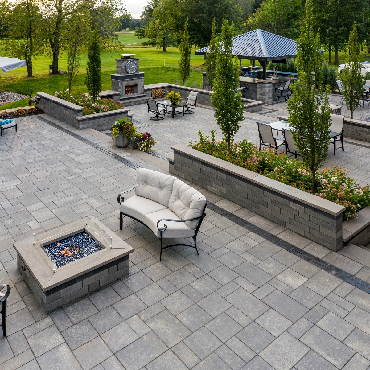 Natural stone outdoor living space