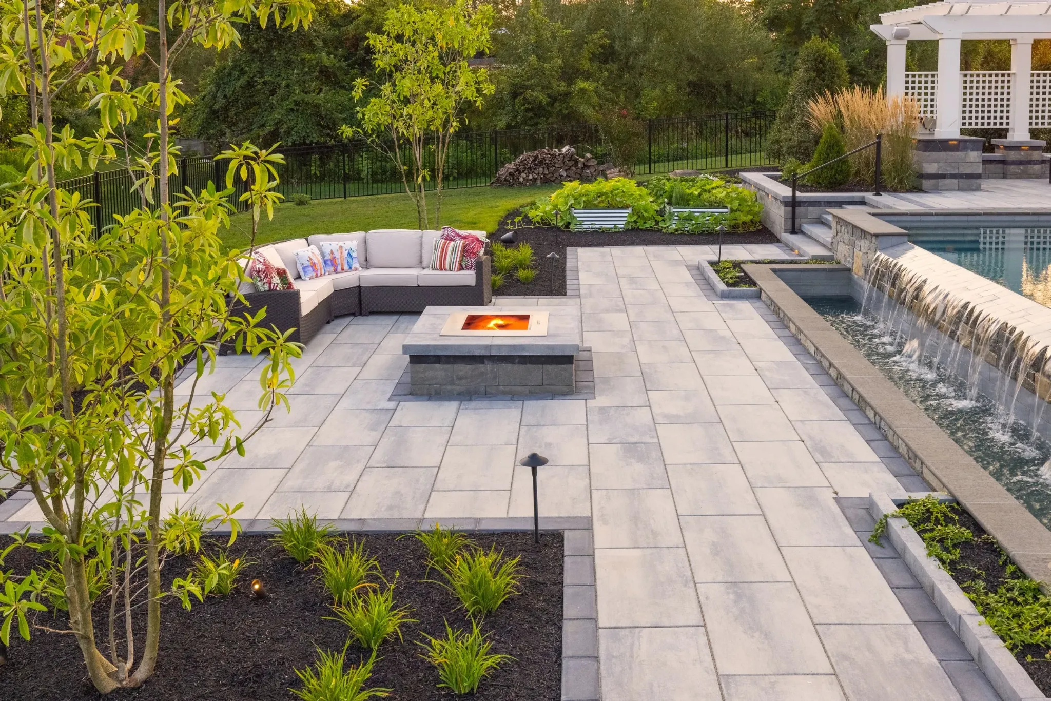 Natural stone patio, pool and outdoor living space