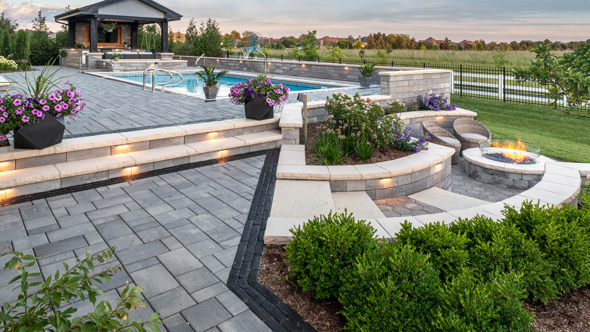 California outdoor living space with natural stone