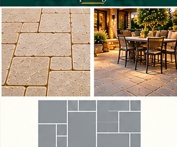 Modular stone pattern examples and layout diagram